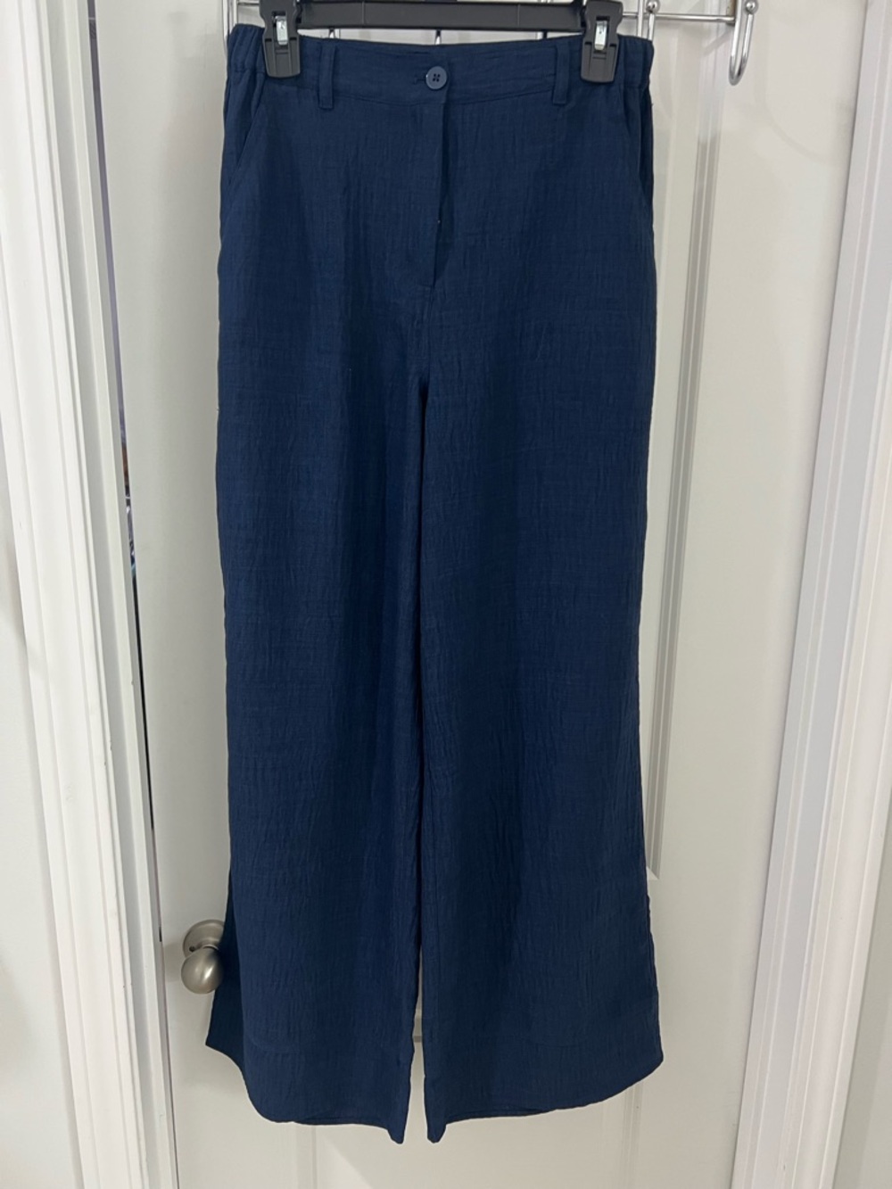 Max Studio Navy Textured Wide-Leg Pants